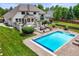 Stunning backyard view with a pristine pool, landscaped patio, and inviting outdoor seating area at 4245 S Dawson St, Aurora, CO 80014