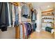 Spacious walk-in closet with custom wooden shelving and rods for ample storage at 1667 S Balsam Ct, Lakewood, CO 80232