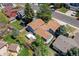 Aerial view of blue home, nice backyard, lush trees and neighboring yards at 8679 Apache Plume Dr, Parker, CO 80134