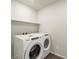 Convenient laundry room with modern washer and dryer, and built-in shelving at 6571 N Malaya St, Aurora, CO 80019