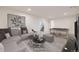 Open basement layout with a pool table, comfortable seating, and contemporary decor, ideal for recreation and relaxation at 10763 Lewis Cir, Broomfield, CO 80021