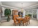 Elegant dining room featuring a chandelier, large windows, and a wooden table set for six at 5442 S Dayton Ct, Greenwood Village, CO 80111