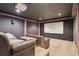 Basement home theater with comfortable leather seating and large screen for immersive movie experience at 8406 Winter Berry Dr, Castle Pines, CO 80108