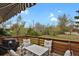 Inviting outdoor deck, featuring a dining table and seating, with scenic views of the property's landscaping at 784 W Sterne Pkwy, Littleton, CO 80120