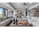 The open-concept living room flows to an integrated bar, designed for seamless entertaining and relaxation at 15295 E Cherry Creek S Rd, Larkspur, CO 80118