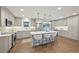 A bright, modern kitchen featuring gray cabinets, a quartz island with seating, and stainless steel appliances at 2616 S Leyden St, Denver, CO 80222
