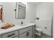 Charming bathroom featuring a gray vanity with modern fixtures and a well-lit space with a classic design at 949 Raleigh St # 2, Denver, CO 80204