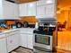 Efficient kitchen featuring white cabinets, stainless steel appliances, and laminate counters at 3190 S Joplin Ct, Aurora, CO 80013