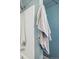 The shower offers a tiled enclosure, modern shower head and fixtures and a hand towel hook at 5027 E Barrington Ave, Castle Rock, CO 80104