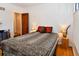 Bright bedroom featuring hardwood floors, a leopard-print bedspread, and accent lighting at 1765 S Franklin St, Denver, CO 80210