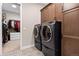 Spacious laundry room with washer, dryer, and ample cabinet storage at 2730 Fox View Trl, Franktown, CO 80116