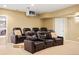 Basement home theater room features multiple leather recliner seats and a projector setup at 11023 Glengate Cir, Highlands Ranch, CO 80130