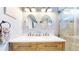 Well-appointed bathroom featuring dual sinks, custom wood vanity, and modern fixtures at 19730 E 58Th Pl, Aurora, CO 80019
