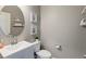 Well-lit powder room featuring a modern vanity, round mirror, and stylish decor at 1181 W 170 Th Ave, Broomfield, CO 80023