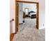 Carpeted entrance to the main bedroom suite features an open doorway with stained trim at 1660 Old Antlers Way, Monument, CO 80132
