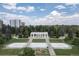 Overhead view of a park pavilion with white columns surrounded by green lawns and mature trees under cloudy skies at 1201 N Williams St # 3B, Denver, CO 80218