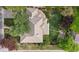 Overhead aerial view of house showcasing roof, nearby landscaping and stone pathway at 172 S Forest St, Denver, CO 80246