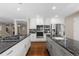 Spacious kitchen with double islands, stainless steel appliances, dark countertops and beautiful wood floors at 172 S Forest St, Denver, CO 80246