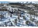 Expansive aerial view of a large home nestled among snow-covered pine trees with majestic mountains in the distance at 300 Gold Hill Rd, Breckenridge, CO 80424