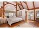 Charming bedroom with exposed wooden beams, hardwood floors, and natural light from large windows at 300 Gold Hill Rd, Breckenridge, CO 80424