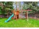 Lush backyard with a playset on the well-maintained lawn, perfect for outdoor fun at 156 S Lindsey St, Castle Rock, CO 80104