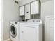 Convenient laundry room equipped with modern washer and dryer units and storage cabinets at 156 S Lindsey St, Castle Rock, CO 80104