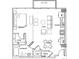 Detailed floor plan showing the layout of the condo, including the bedroom, bathroom, living room, kitchen, and balcony at 1700 Bassett St # 1119, Denver, CO 80202