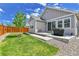 A well-maintained backyard features a concrete patio, lush grass, and privacy fence at 27853 E 8Th Ave, Aurora, CO 80018