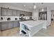 Stylish kitchen boasting gray cabinets, a center island with seating, and modern lighting fixtures at 27853 E 8Th Ave, Aurora, CO 80018