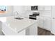 Beautiful kitchen with stainless steel appliances, quartz countertops, and a tiled backsplash at 259 E 4Th St, Berthoud, CO 80513