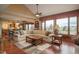 Cozy living room with plush sofa, area rug, and large windows offering panoramic views of the outdoor landscape at 7965 S Eudora Cir, Centennial, CO 80122