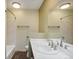 Charming bathroom featuring a vanity with ample counter space, neutral tile floors at 4835 Abo Ln, Monument, CO 80132