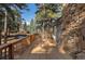 Wooden deck with stone exterior and scenic views of the surrounding trees and landscape at 4835 Abo Ln, Monument, CO 80132