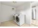 Neat laundry room featuring a modern washer and dryer, and shelving at 1623 Dayton St, Aurora, CO 80010