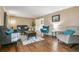 Spacious living room featuring hardwood floors, comfortable seating, and natural light at 6660 E Floyd Ave, Denver, CO 80224