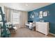 Charming Bedroom with white furnishings and a blue accent wall adorned with adorable animal decorations at 3193 Belleville Ridge Rd, Elizabeth, CO 80107