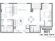 Floor plan for a 2 bedroom, 2 bath unit at 1169 square feet at 410 Acoma St # 605, Denver, CO 80204