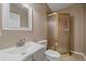 Clean bathroom with a shower/tub combo and a single sink vanity at 2776 Savage Rd, Elizabeth, CO 80107