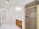 Well-lit bathroom featuring a walk-in shower, and vanity with ample storage at 3810 Urban St, Wheat Ridge, CO 80033