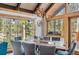 Elegant dining room with a large table, comfortable seating, and forest views at 142 High Point Dr, Breckenridge, CO 80424