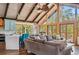 Open living room boasts vaulted ceilings, a wall of windows with views, and an inviting layout at 142 High Point Dr, Breckenridge, CO 80424