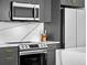 Close-up of a modern kitchen featuring stainless steel appliances and marble countertops at 891 14Th St # 1211, Denver, CO 80202