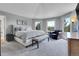 A modern main bedroom features neutral walls, carpet floors and bay windows at 10822 Eagle Crest Ct, Parker, CO 80138