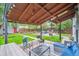 Lush backyard featuring a covered patio, outdoor furniture, and beautiful green space at 1870 S Ogden St, Denver, CO 80210