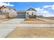 Inviting two-story home boasts a stylish stone facade, attached garage, and well-manicured lawn at 5726 N Jebel Way, Aurora, CO 80019