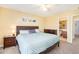 Bright bedroom featuring neutral walls, a ceiling fan, and a view into an adjoining bathroom at 23453 Painted Hills St, Parker, CO 80138