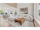Bright living room with modern decor, large sectional sofa, and stylish accent rug and artwork at 1261 E 135Th Pl, Thornton, CO 80241