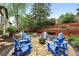 Outdoor living space offers a stone fire pit and ample seating surrounded by mature trees at 6248 E Mineral Pl, Centennial, CO 80112