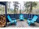 Relaxing deck with blue Adirondack chairs and wooded mountain views, perfect for enjoying nature at 6365 Highway 9, Breckenridge, CO 80424