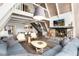 Spacious living room featuring a stone fireplace, loft, open floor plan and natural lighting at 6365 Highway 9, Breckenridge, CO 80424